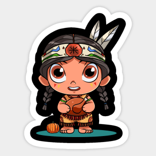 Funny Thanksgiving Native American Girl Pumpkin Turkey Sticker